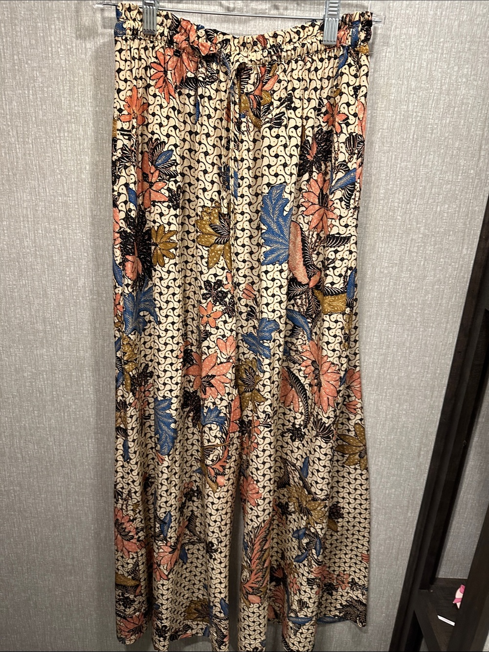 Ulla Johnson Floral Print Wide-Leg Trousers — Cream, Coral, Blue,  100% silk